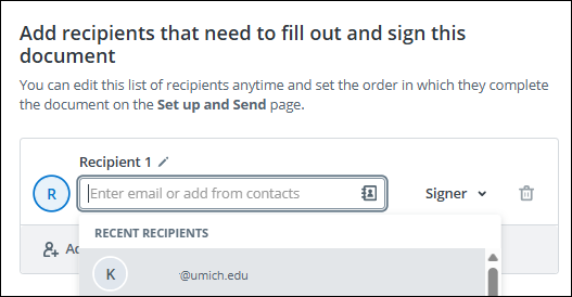 Adding recipients for documents